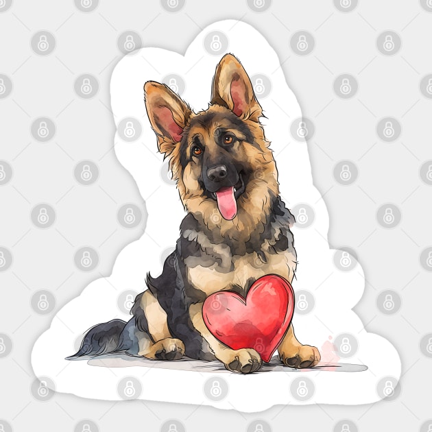 Valentine German Shepherd Holding Heart Sticker by Chromatic Fusion Studio